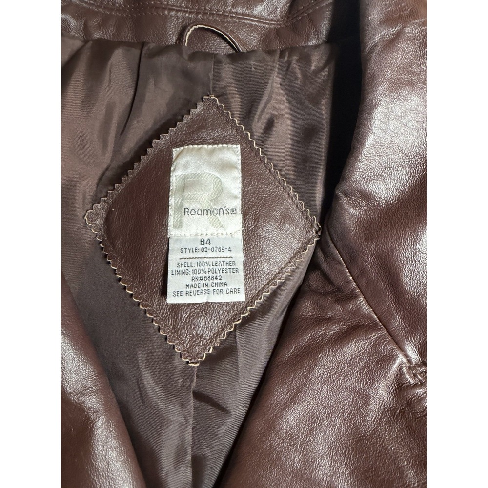 Vintage Roaman's Leather Midi Coat Women's Size B4 (2X) Brown Button Y2K Goth - Picture 7 of 7